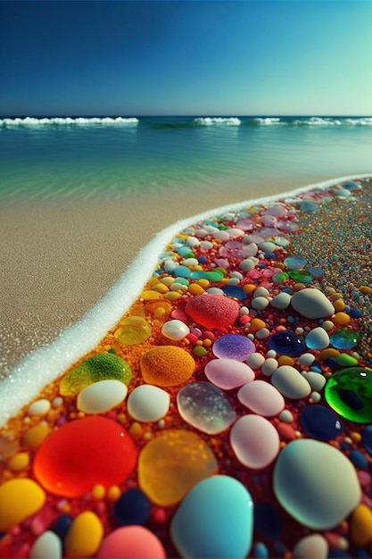 Close up of rocks on a beach near the ocean generative ai