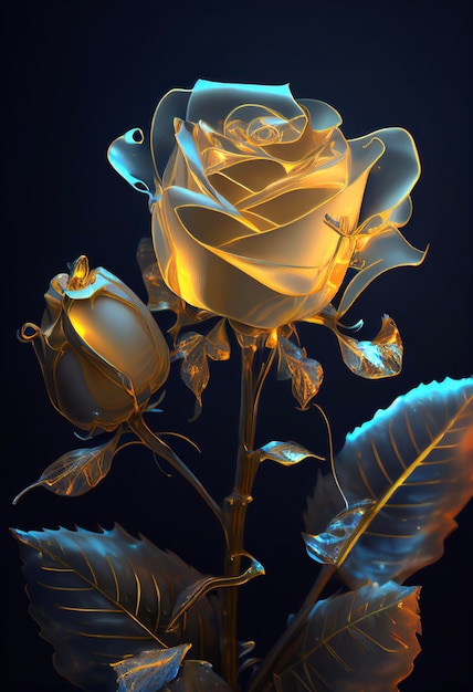 Close up of a rose on a black background generative ai