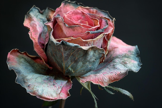 Photo a close up of a rose with a green and pink leaf