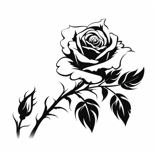 a close up of a rose with leaves on a white background generative ai