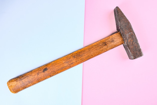 Close up of a rough hammer with copy space