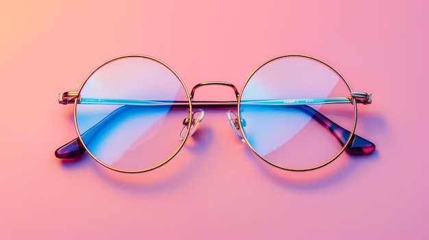 Close up of round glasses on a pink background