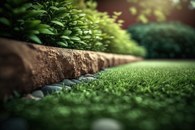 A close up of a row of bushes and grass generative AI