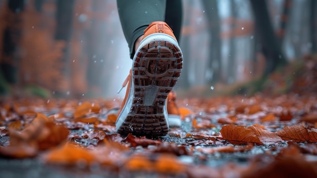 Close up of running shoes in use