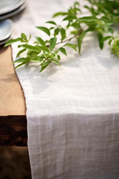 Photo close up of a rustic linen table runner ai generated