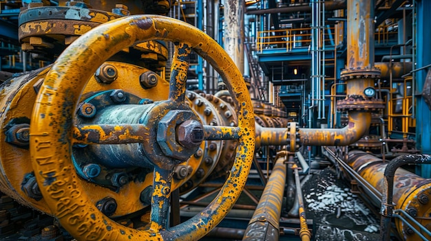 A close up of a rusty pipe and valves