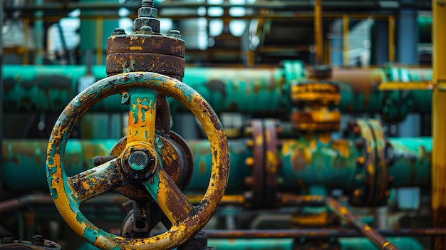 A close up of a rusty valve and pipe