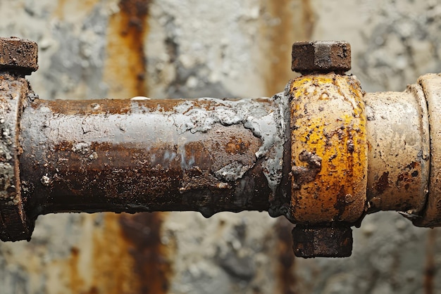 A close up of rusty water pipe with leaks showcasing its weathered texture and colors