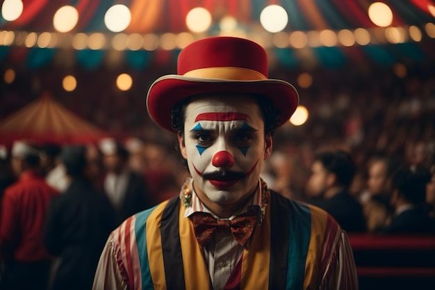 A close up of a sad depressed and upset clown with an isolated background