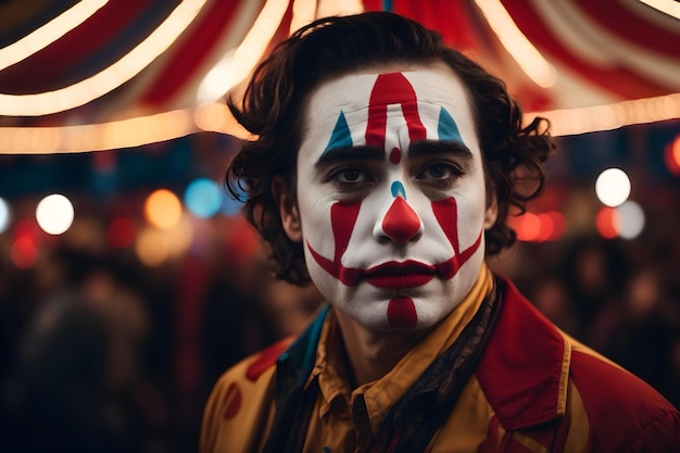 A close up of a sad depressed and upset clown with an isolated background