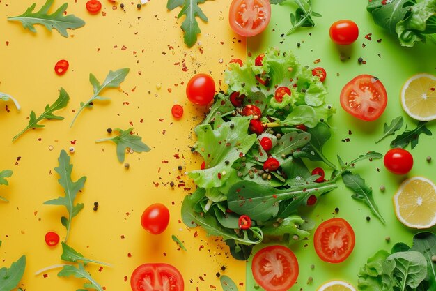 A close up of a salad with tomatoes and lettuce