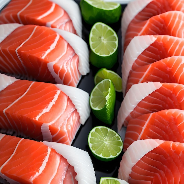 Close up of salmon sashimi fillet with soft light food generative art by AI