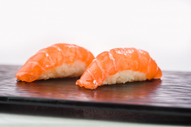 Close-up of salmon sushi nigiri