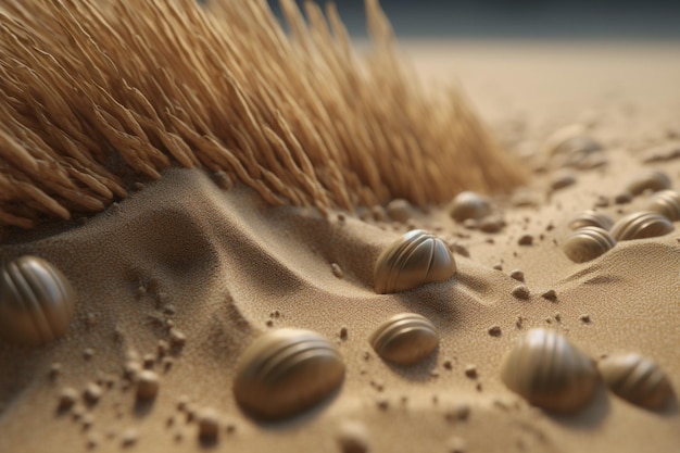 A close up of a sand dune with water droplets on it