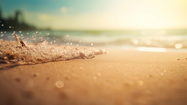 Close up sand Seascape abstract Summer sandy beach tropical background blur bokeh light of sea ocean and sky Generative AI