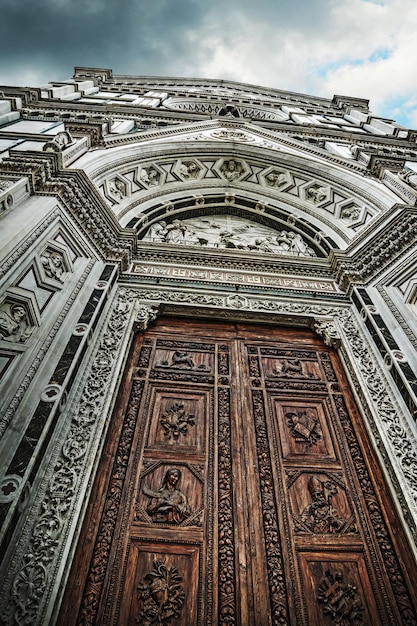 Close up of Santa Croce front door in Florence Italy