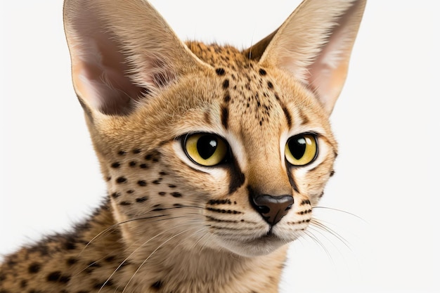 Close up of Savannah cat white background Generative AI AIG16