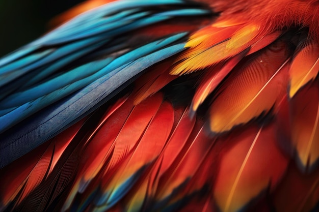 Close up of Scarlet macaw bird's feathers AI generated