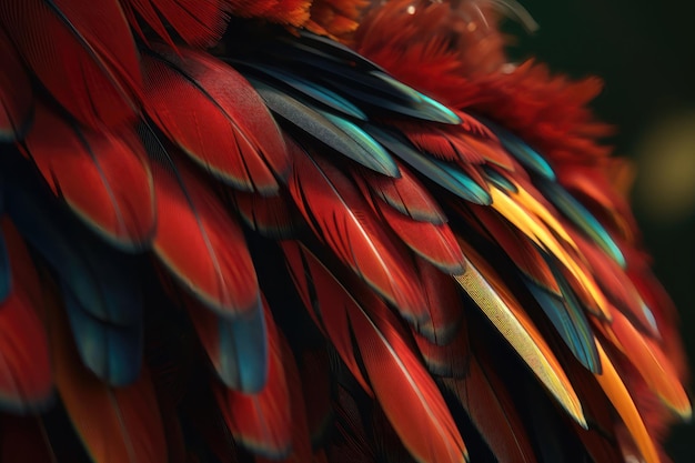 Photo close up of scarlet macaw bird's feathers ai generated