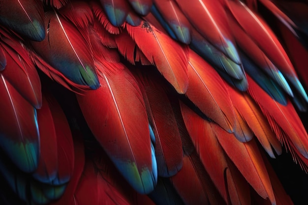 Close up of Scarlet macaw bird's feathers AI generated