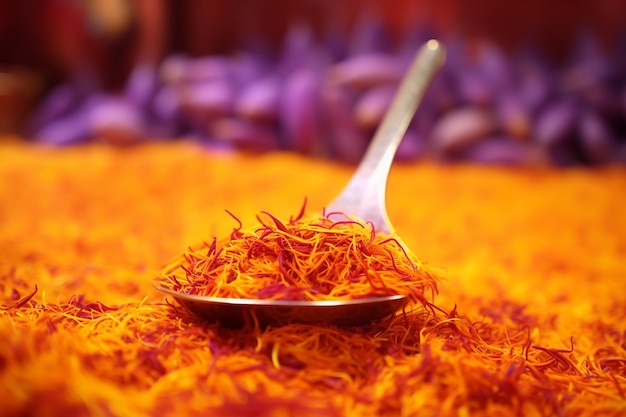 Photo close up on scoop full of saffron