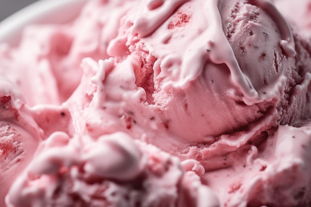 A close up of a scoop of pink ice cream