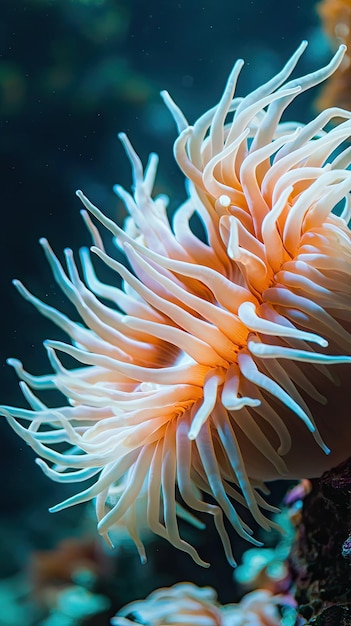 A close up of sea anemone swaying gracefully in ocean currents