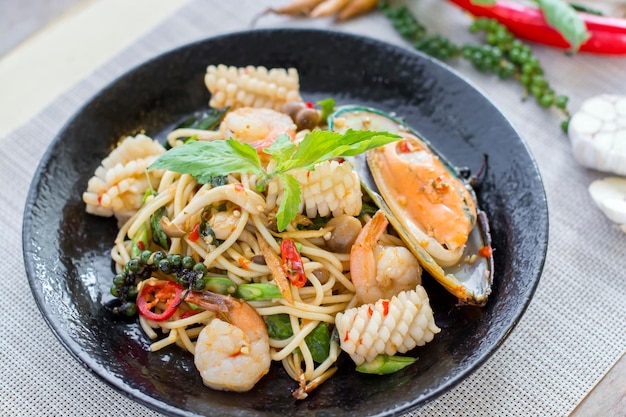 Close-up of seafood in bowl on table