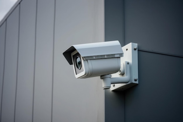 Close up of security camera on modern building wall AI generated