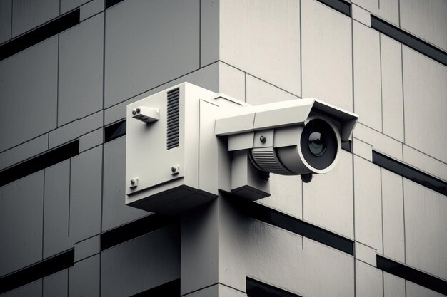 Close up of security camera on modern building wall AI generated