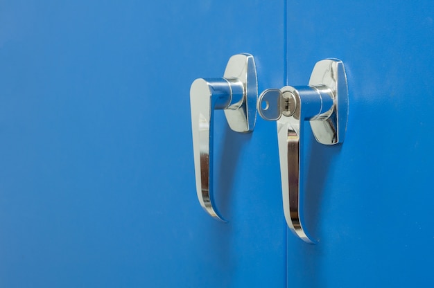 Photo close up security lock of blue locker