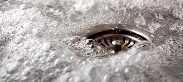 Close up of a severely clogged kitchen sink requiring immediate professional intervention