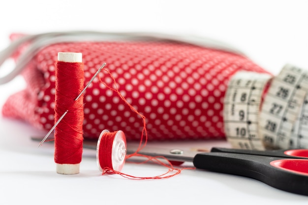 Close-up on sewing thread spool