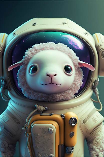 Close up of a sheep in a space suit generative ai