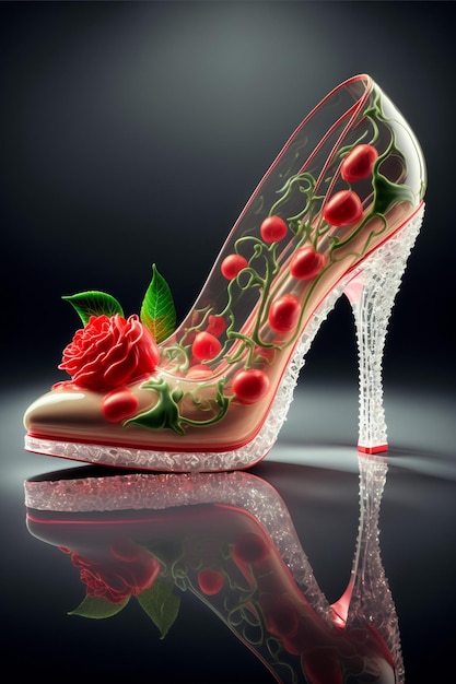 Close up of a shoe with a rose on it generative ai