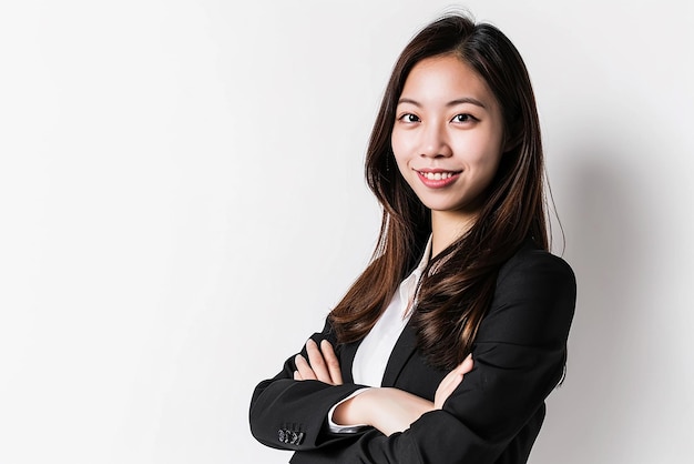 close up shot of Asian women posing on white isolated background