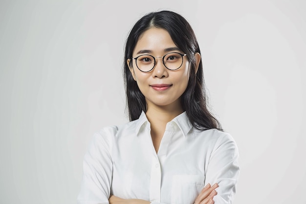 close up shot of Asian women posing on white isolated background