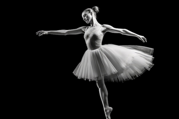 A close up shot of a ballerina in mid air frozen in a graceful pose Generative AI