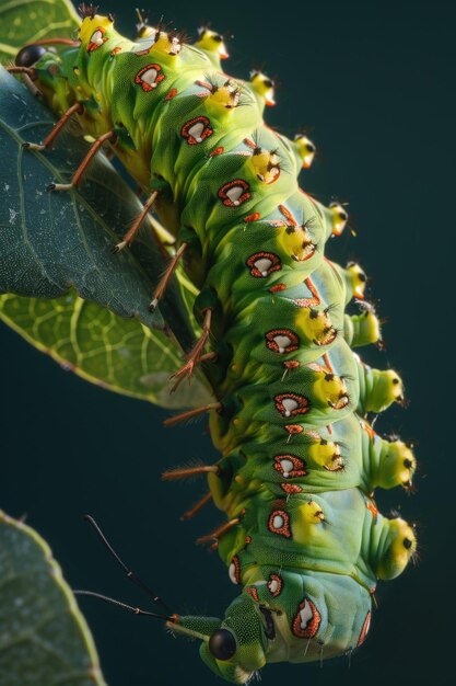 Close up shot of a caterpillar butterfly on a green leaf Perfect for nature and wildlife themes