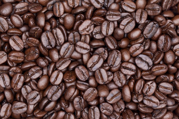 Close up shot of coffee beans texture background