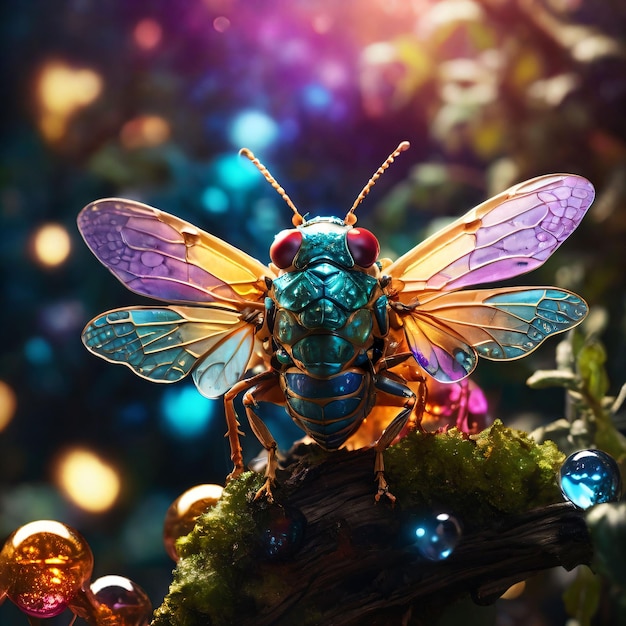 A close up shot of a colorful cicada insect in a fantastical_1