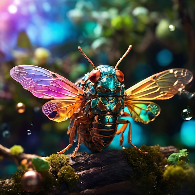 A close up shot of a colorful cicada insect in a fantastical_2