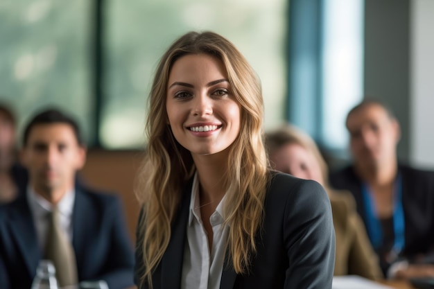 A close up shot of a confident businesswoman giving a presentation in a modern conference room Generative AI