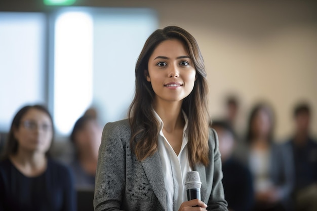 A close up shot of a confident businesswoman giving a presentation in a modern conference room Generative AI