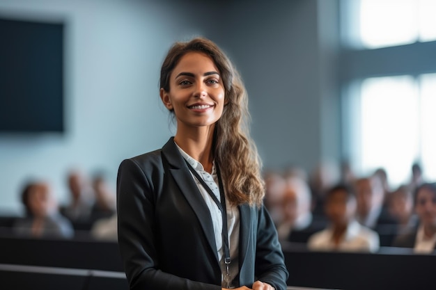 A close up shot of a confident businesswoman giving a presentation in a modern conference room Generative AI