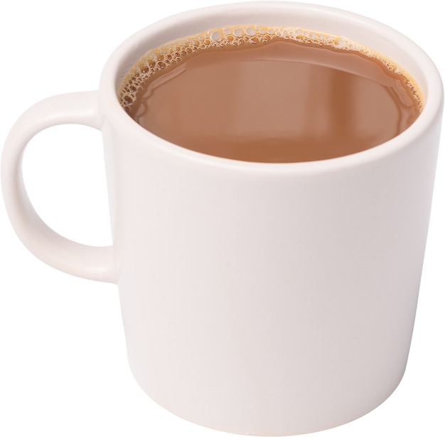 Close-up shot of a cup of coffee on a white background