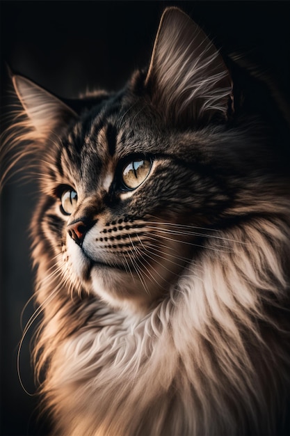 Close up shot of a cute long-haired cat looking away.