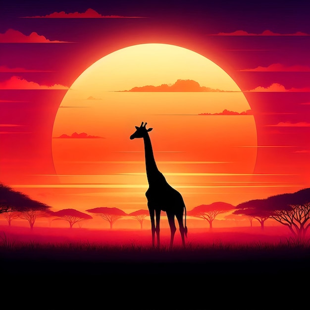 Close up shot Giraffe at sunset silhouette