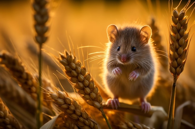 Close up shot of a mouse nibbling on a seed capturing a detailed moment of nature s small wonders