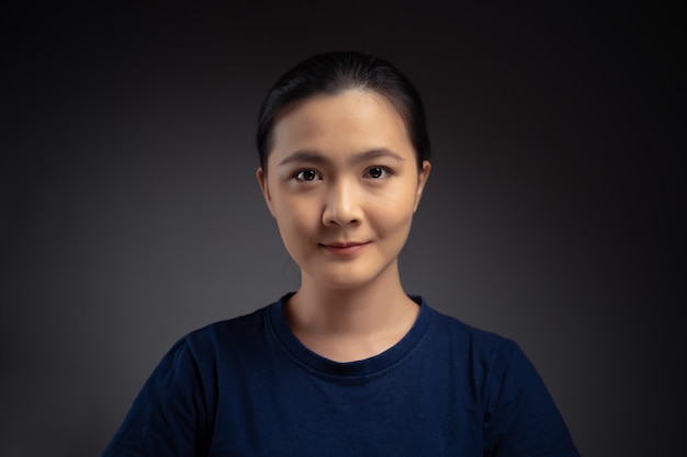 Close up shot of portrait Asian woman. Isolated on background.